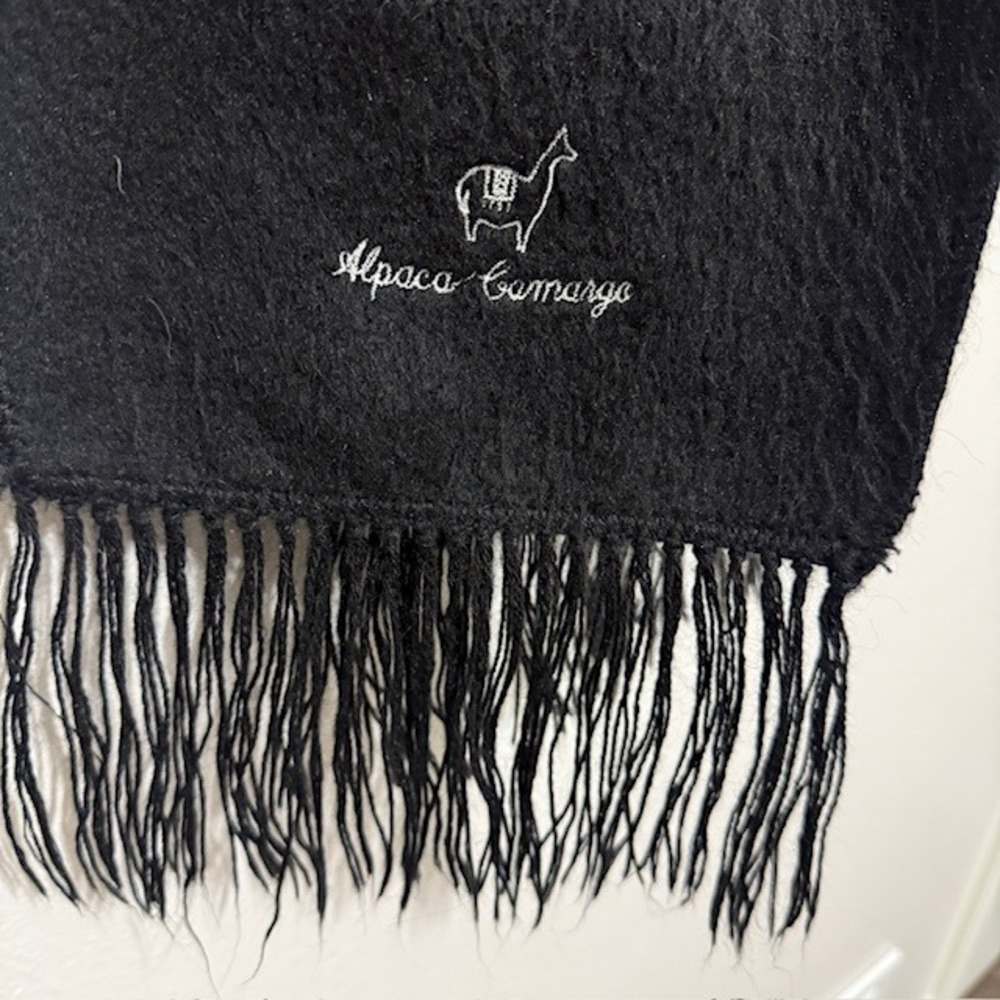Alpaca Camargo Black Alpaca Blend Scarf Made in Peru Fringed Winter Wrap